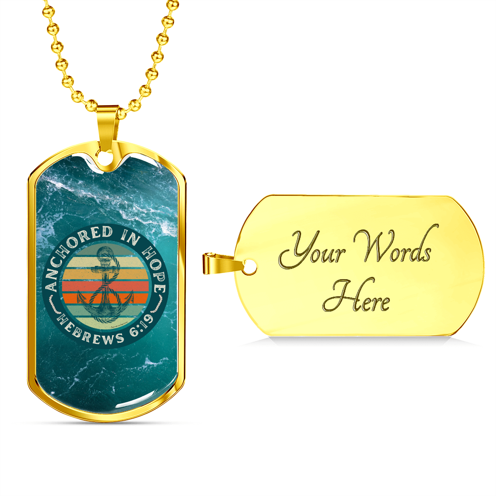 Anchored In Hope Bible Verse Dog Tag Necklace | Sunset Green