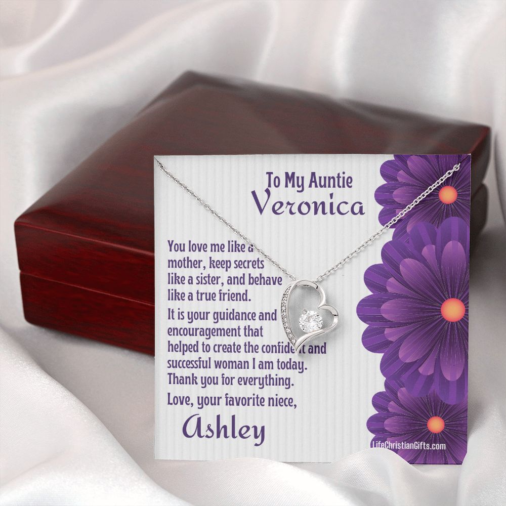 Personalized To Auntie Forever Love Necklace And Message Card - Flowers