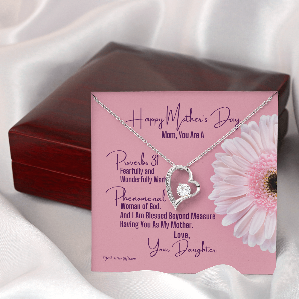 Mother's Day Message Card From Daughter - Heart Necklace - Proverbs 31