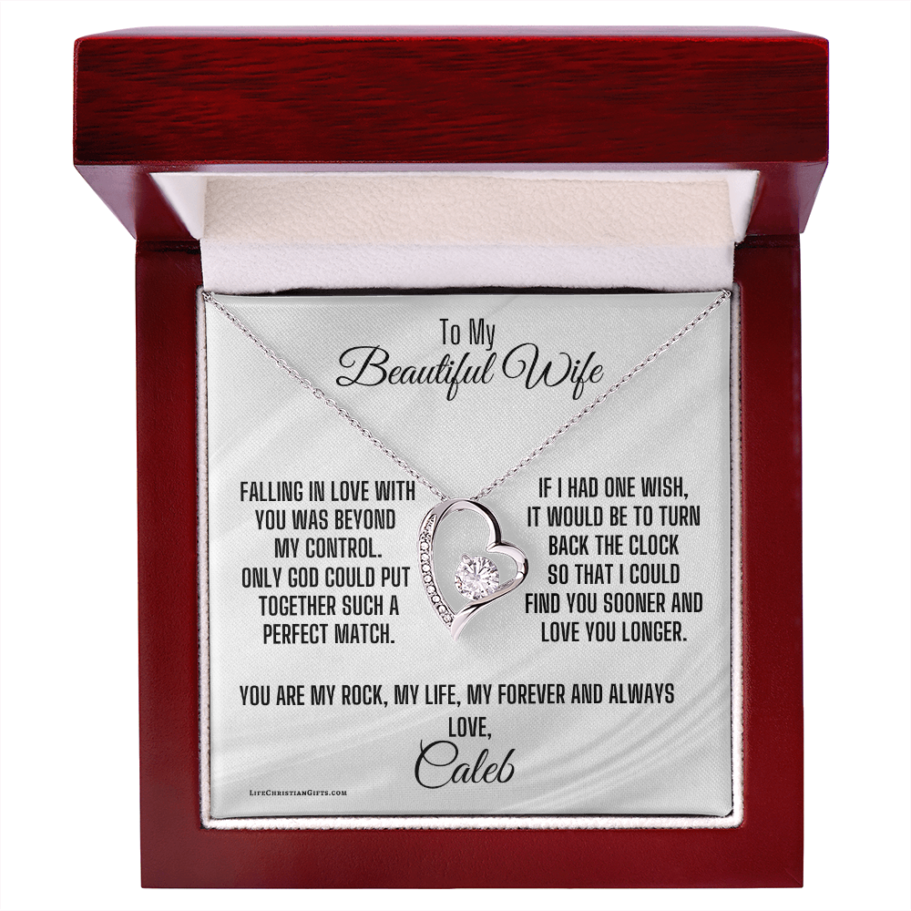 Personalized To Wife Message Card With Heart Necklace - Perfect Match