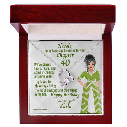 Chapter Birthday Silver Heart Necklace and Hispanic Girl Message Card Mahogany Gift Box
