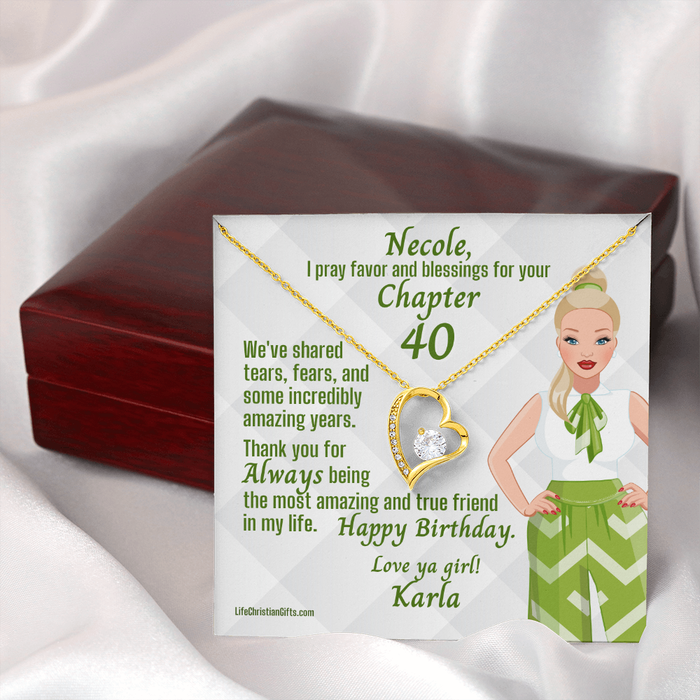 Chapter Birthday Gold Necklace  and Message Card Closed Mahogany Gift Box