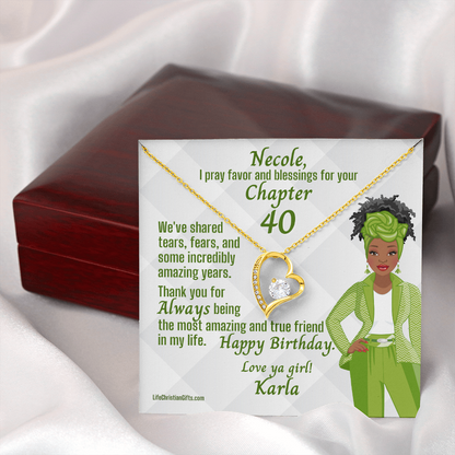 Chapter Birthday Gold Necklace  African American Message Card Gift Closed Box