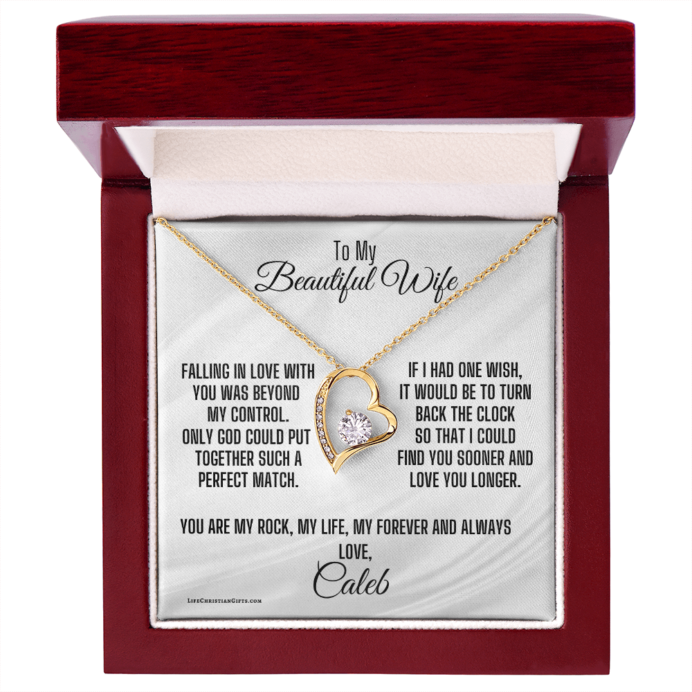 Personalized To Wife Message Card With Heart Necklace - Perfect Match