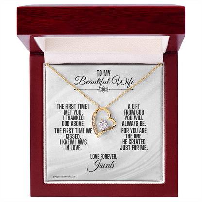 Personalized To Wife Message Card With Heart Necklace - First Time