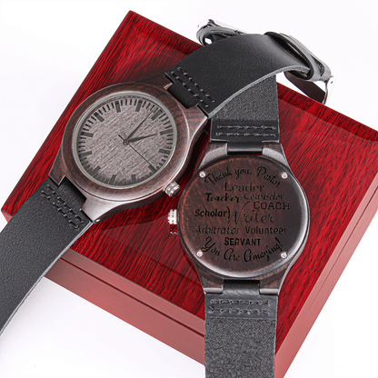 Pastor Appreciation Engraved Thank You Wood Watch