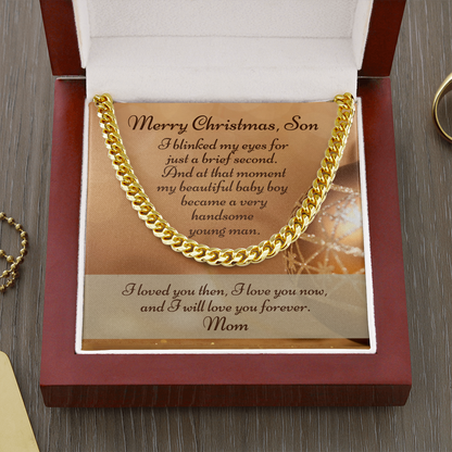 Cuban Link Chain Necklace With Christmas Message Card From Mom