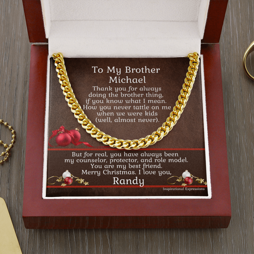 To My Brother - Cuban Link Chain Necklace With Personalized Christmas Message Card
