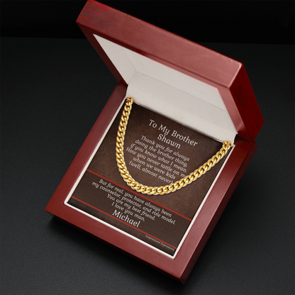 To My Brother Cuban Link Chain Necklace with Personalized Message Card