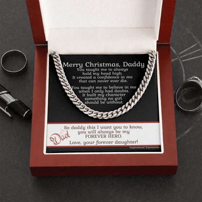 Cuban Link Chain Necklace And Christmas Message Card To Dad From Daughter