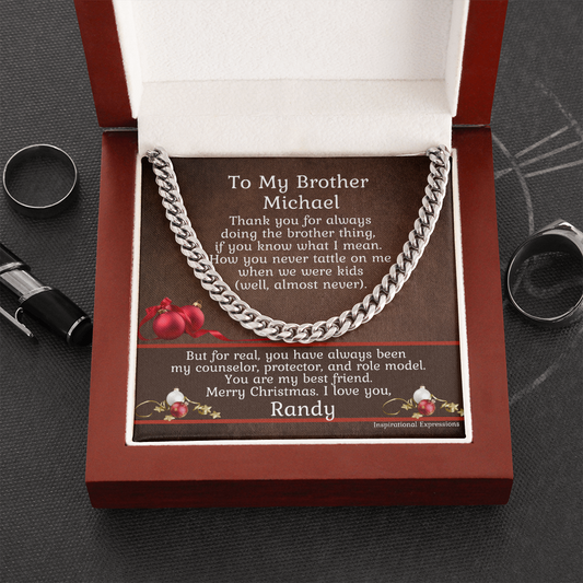 To My Brother - Cuban Link Chain Necklace With Personalized Christmas Message Card