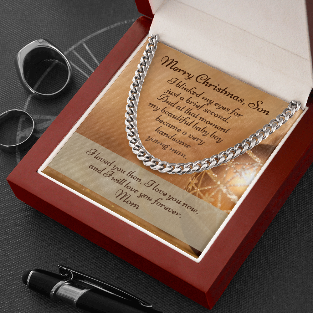 Cuban Link Chain Necklace With Christmas Message Card From Mom