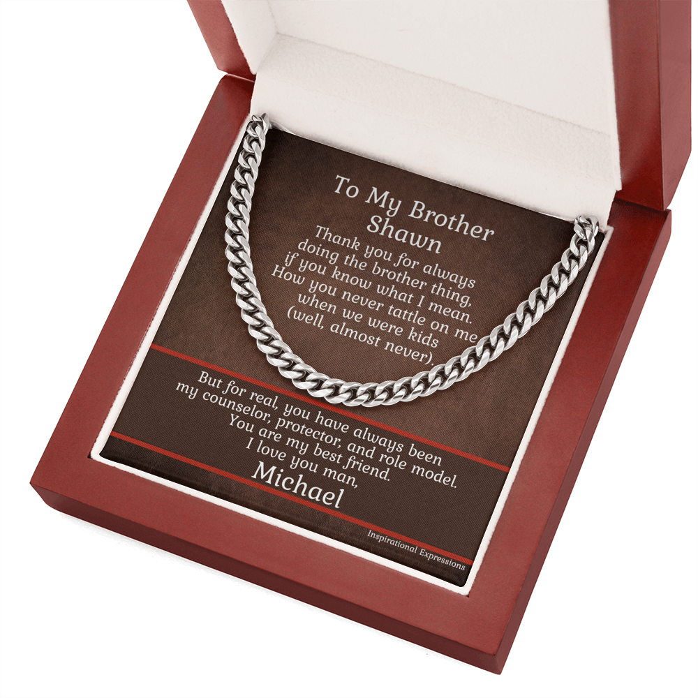 To My Brother Cuban Link Chain Necklace with Personalized Message Card