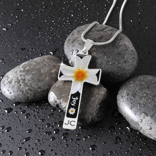 Joy White Flower Cross Necklace