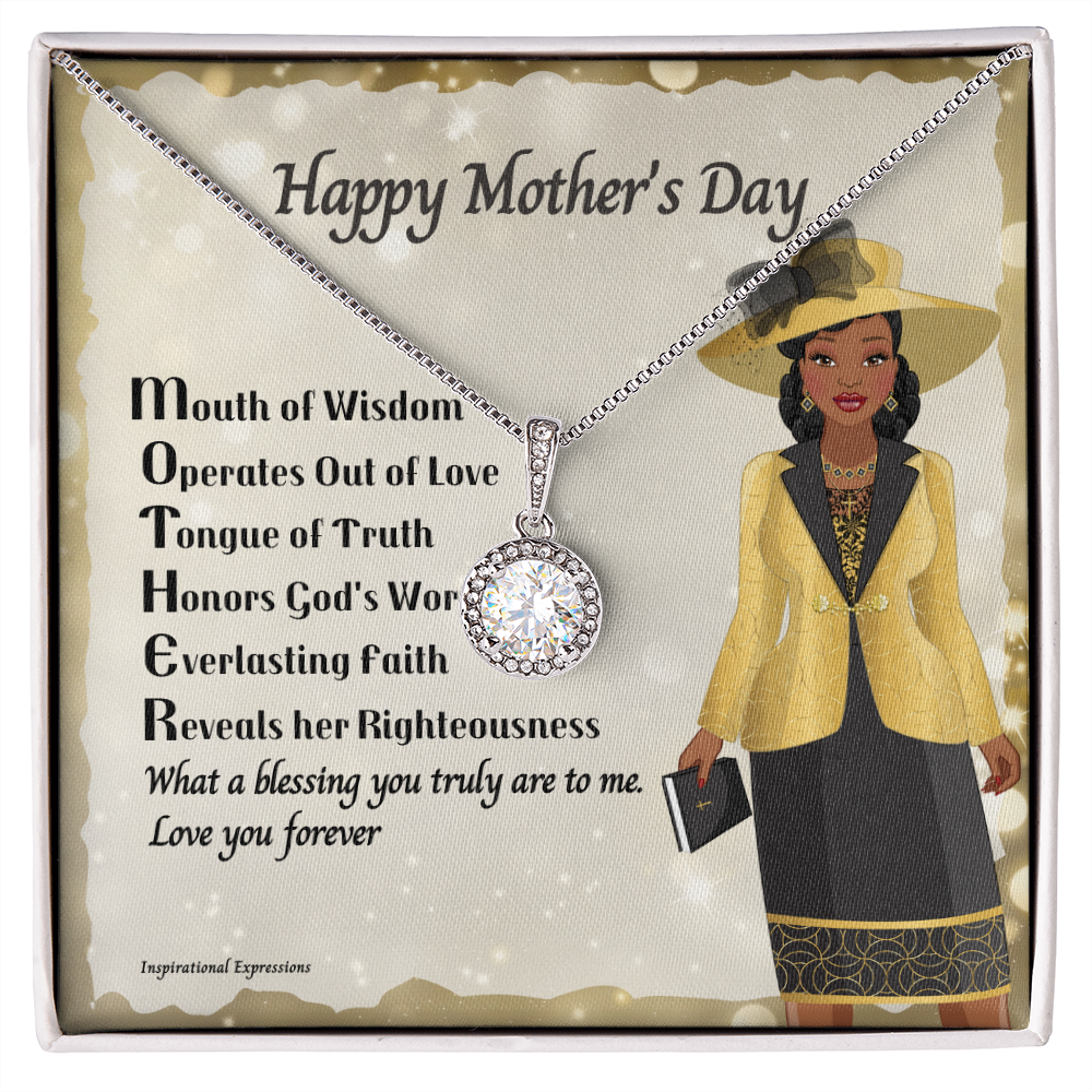 African American Woman Mother's Day Message Card and Eternal Hope Necklace for Christian Mom - Acronym