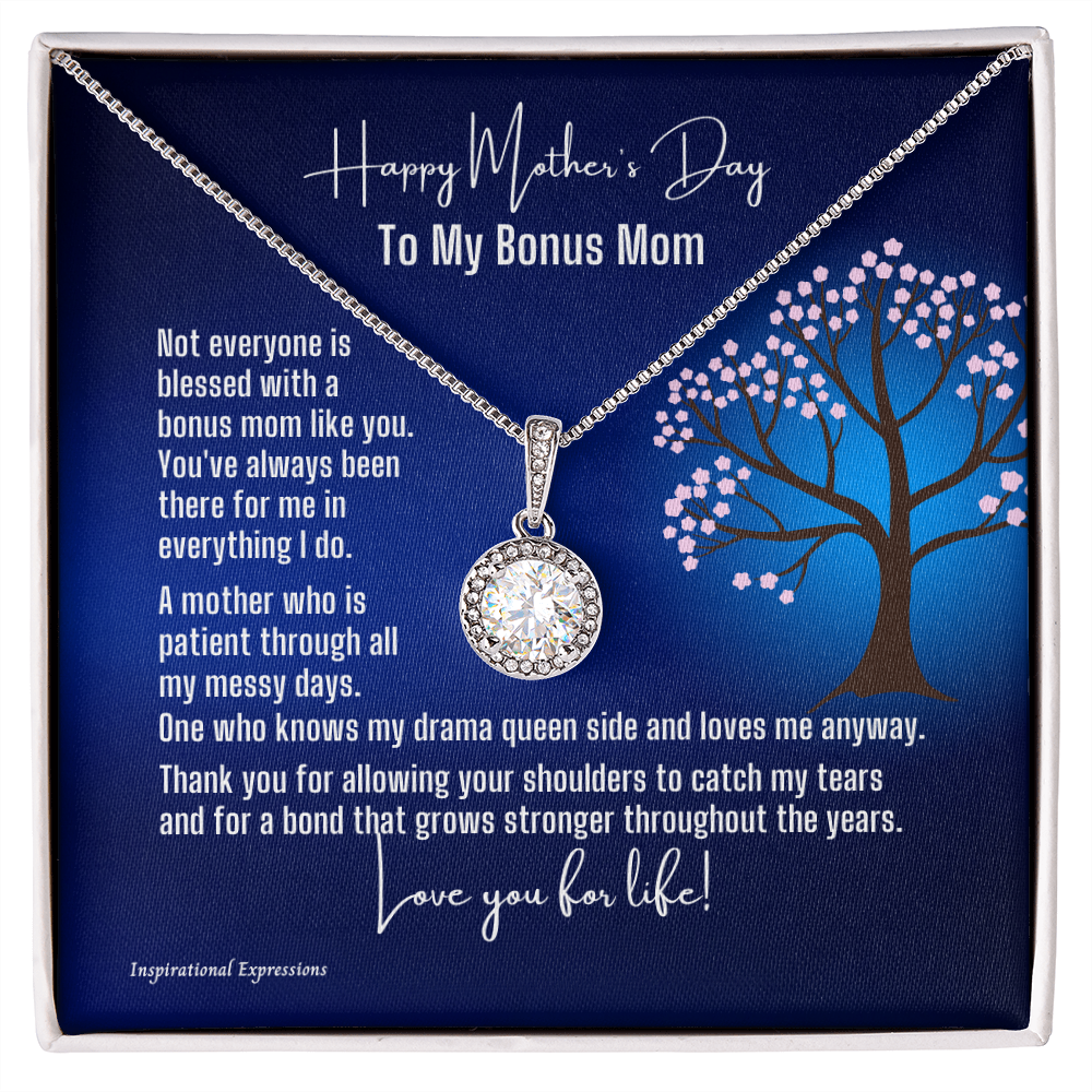 Bonus Mom Mother's Day Cubic Zirconia Pendant Necklace and Jewelry Message Card - Tree