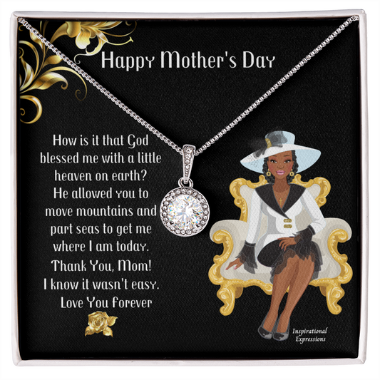 African American Woman Mother's Day Message Card and Eternal Hope Necklace for Christian Mom - Heaven On Earth