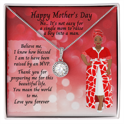 Single Mom Mother's Day Cubic Zirconia Pendant Necklace and Jewelry Message Card - MVP