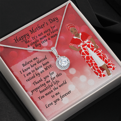 Single Mom Mother's Day Cubic Zirconia Pendant Necklace and Jewelry Message Card - MVP