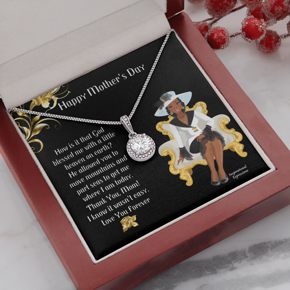 African American Woman Mother's Day Message Card and Eternal Hope Necklace for Christian Mom - Heaven On Earth