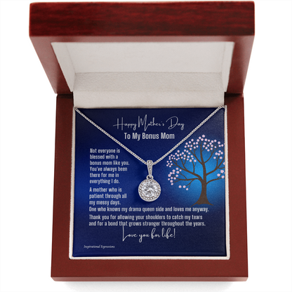 Bonus Mom Mother's Day Cubic Zirconia Pendant Necklace and Jewelry Message Card - Tree
