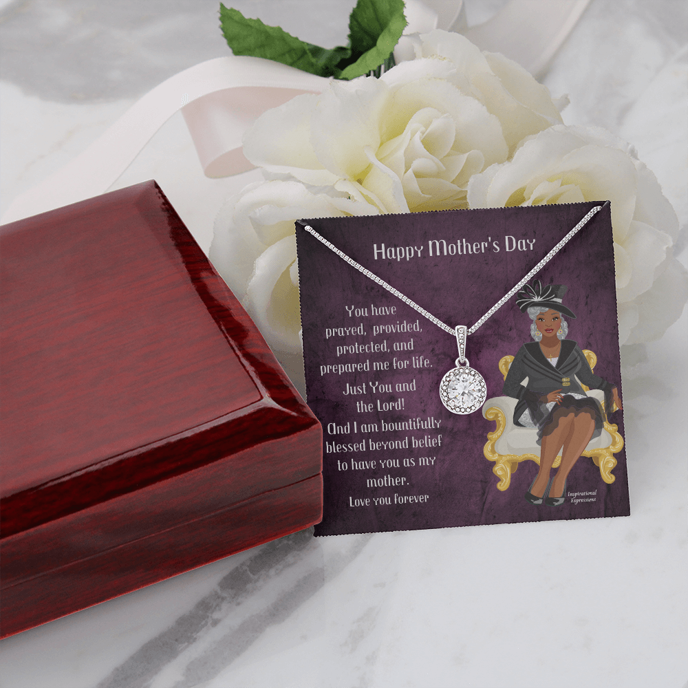 African American Woman Mother's Day Message Card and Eternal Hope Necklace for Christian Mom - You and The Lord