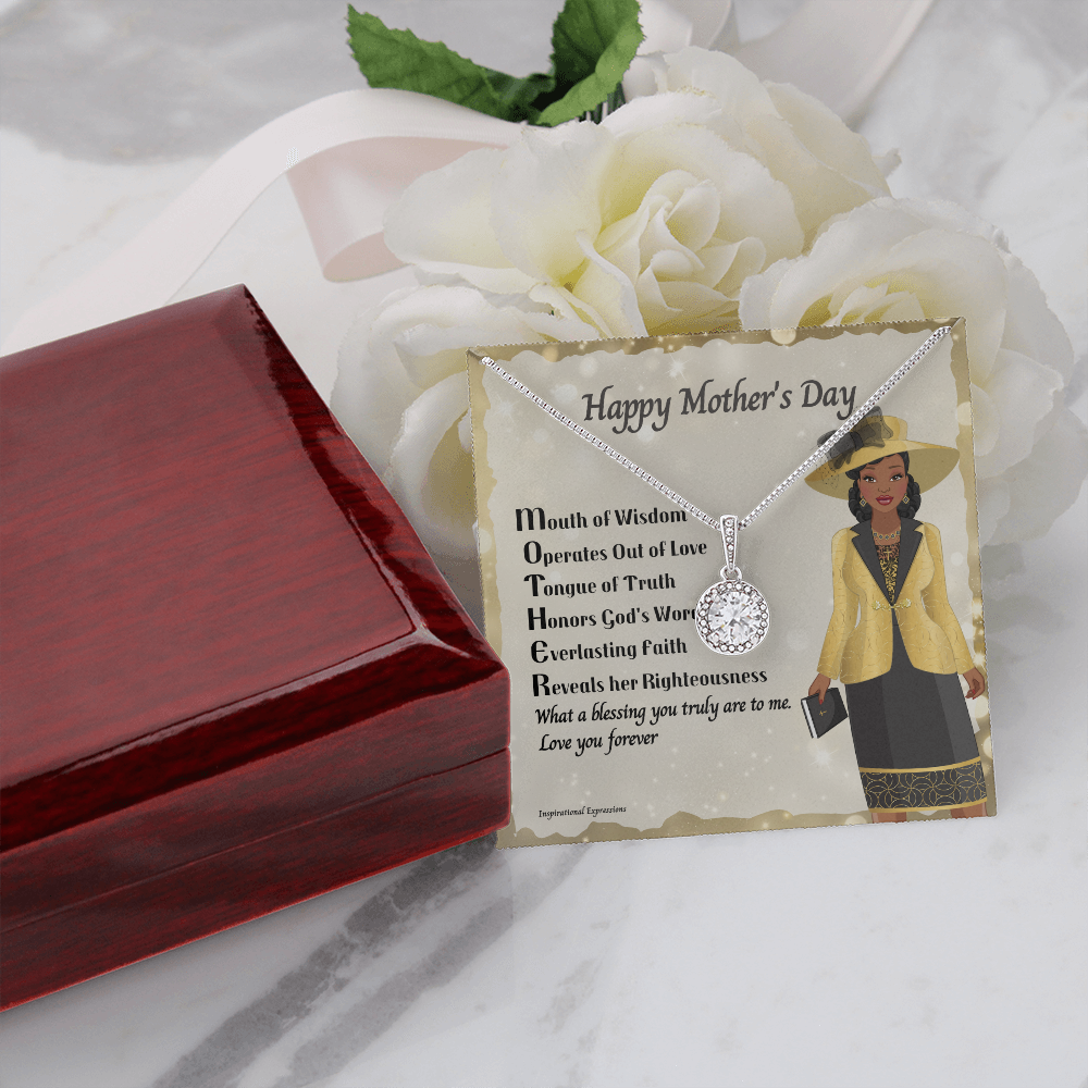 African American Woman Mother's Day Message Card and Eternal Hope Necklace for Christian Mom - Acronym