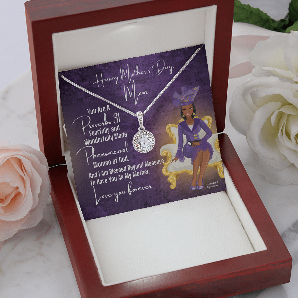 African American Woman Mother's Day Message Card and Eternal Hope Necklace for Christian Mom - Proverbs 31