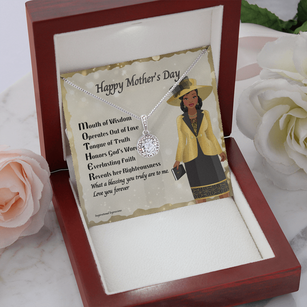 African American Woman Mother's Day Message Card and Eternal Hope Necklace for Christian Mom - Acronym