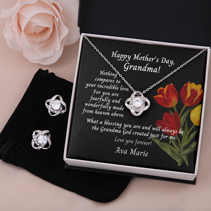 Personalized Mother's Day Card To Grandma - Love Knot Necklace And Earring - Nothing Compares