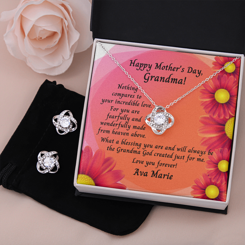 Personalized Mother's Day Card To Grandma - Love Knot Necklace And Earring Set - Nothing Compares