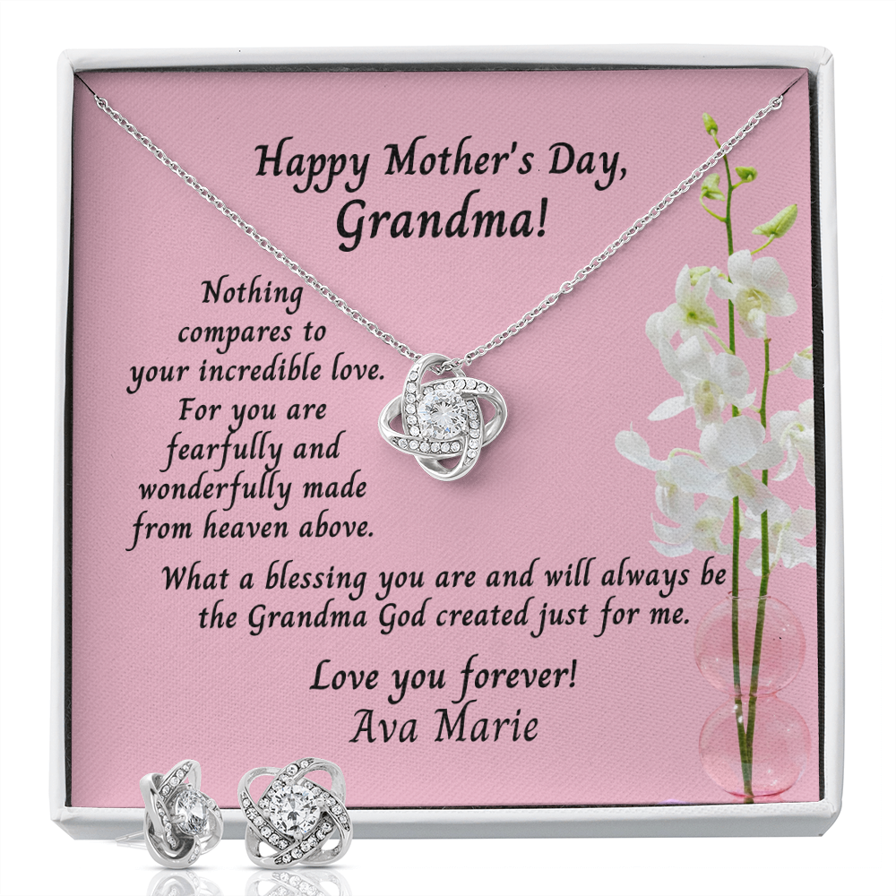 Personalized Mother's Day Card To Grandma - Love Knot Jewelry Gift Set - Nothing Compares