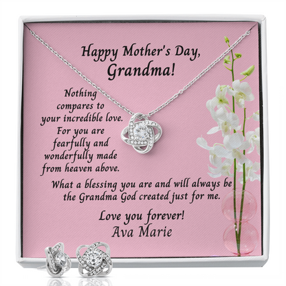 Personalized Mother's Day Card To Grandma - Love Knot Jewelry Gift Set - Nothing Compares