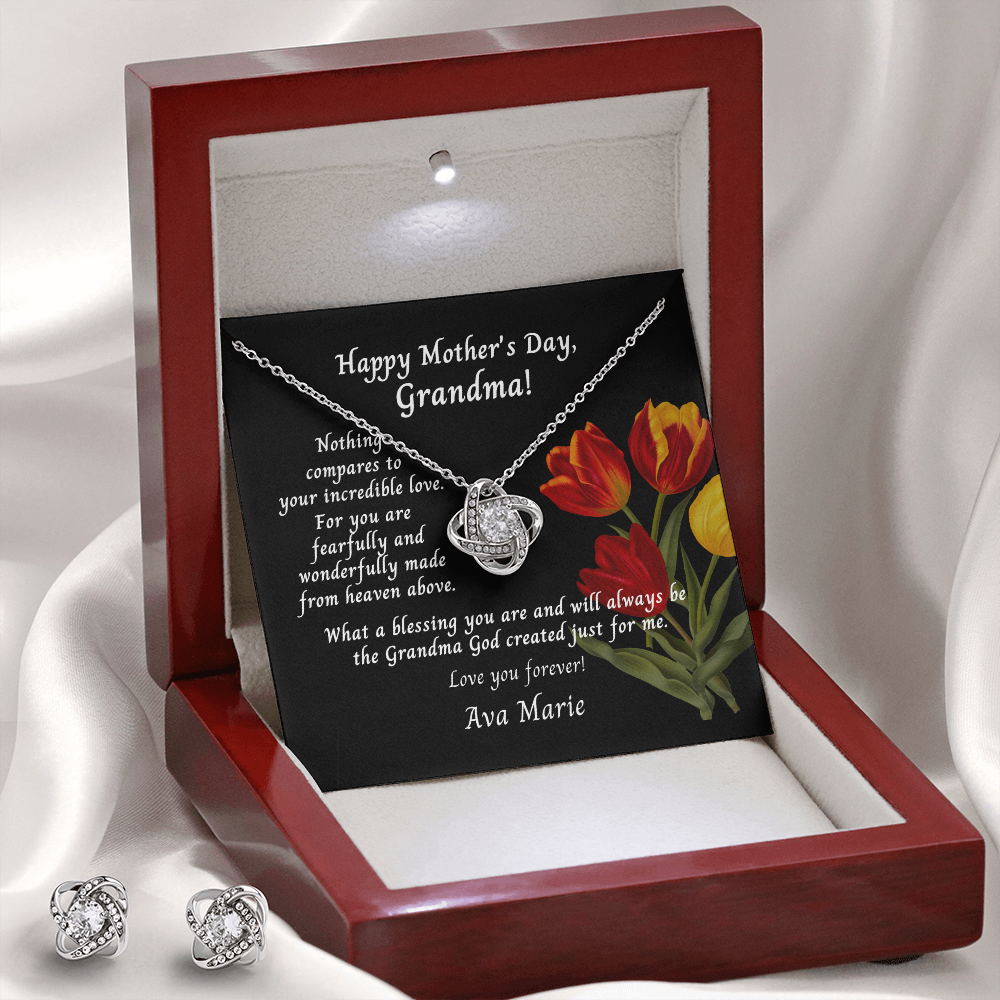 Personalized Mother's Day Card To Grandma - Love Knot Necklace And Earring - Nothing Compares