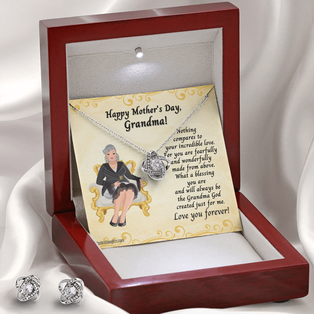 Mother's Day Message Card To Grandma - Love Knot Necklace And Earrings - Nothing Compares