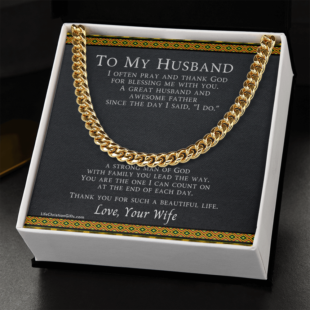 To My Husband - Cuban Link Chain With Kente Border Message Card