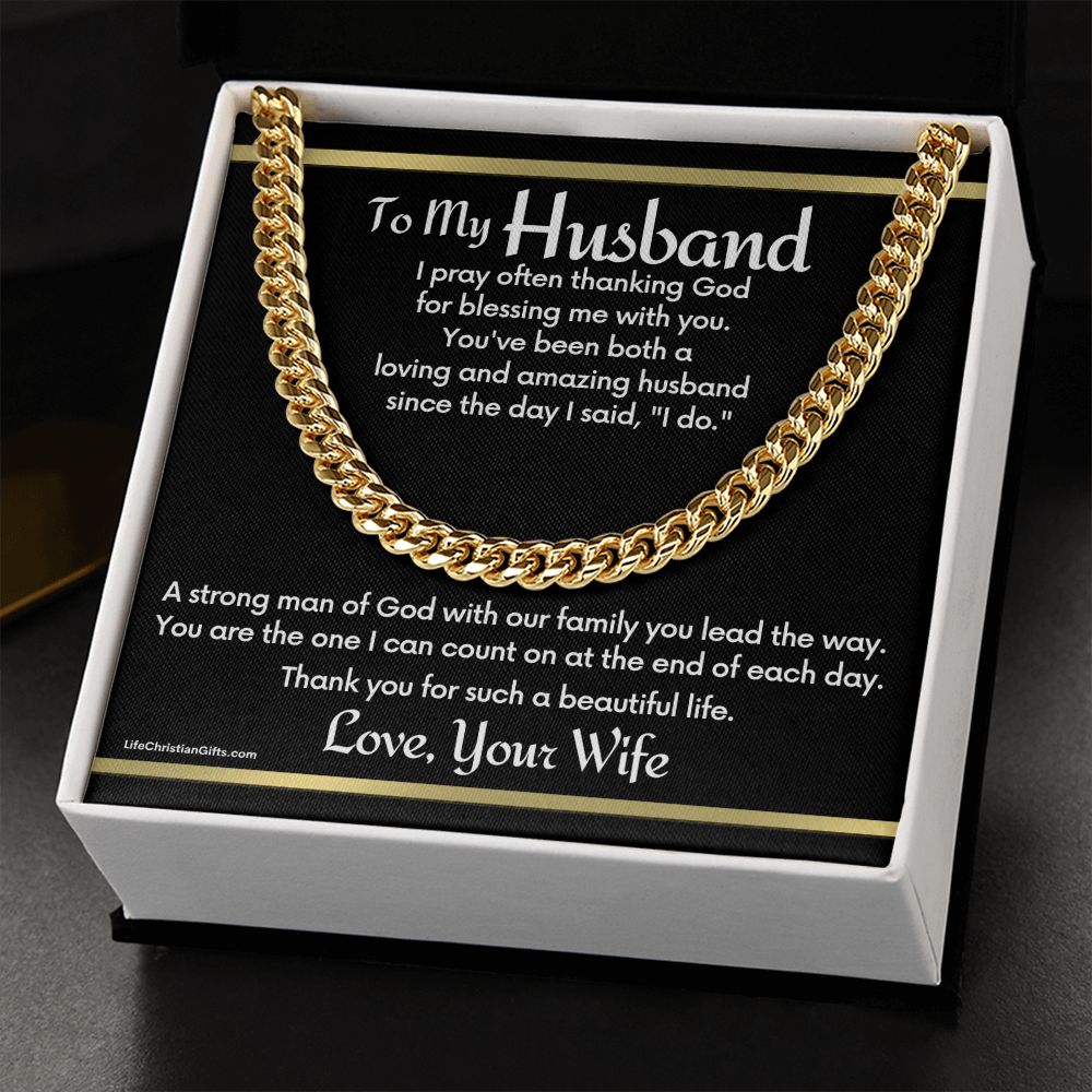 To Husband Cuban Link Chain With "I Do" Message Card