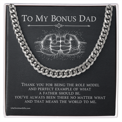 Cuban Link Chain Necklace to Bonus Dad With Fist Bump Message Card           