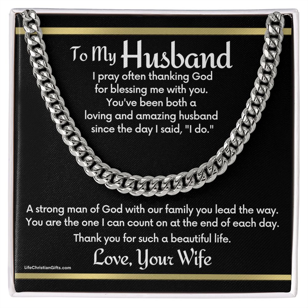 To Husband Cuban Link Chain With "I Do" Message Card