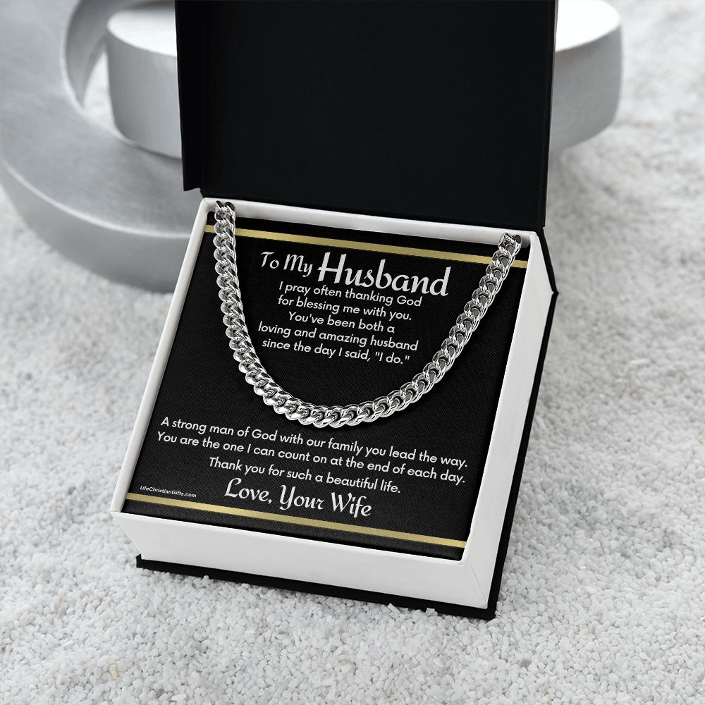 To Husband Cuban Link Chain With "I Do" Message Card