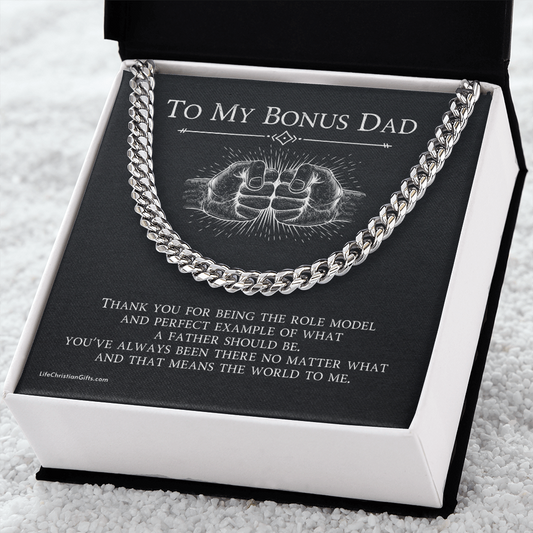 Cuban Link Chain Necklace To My Bonus Dad Fist Bump Message Card