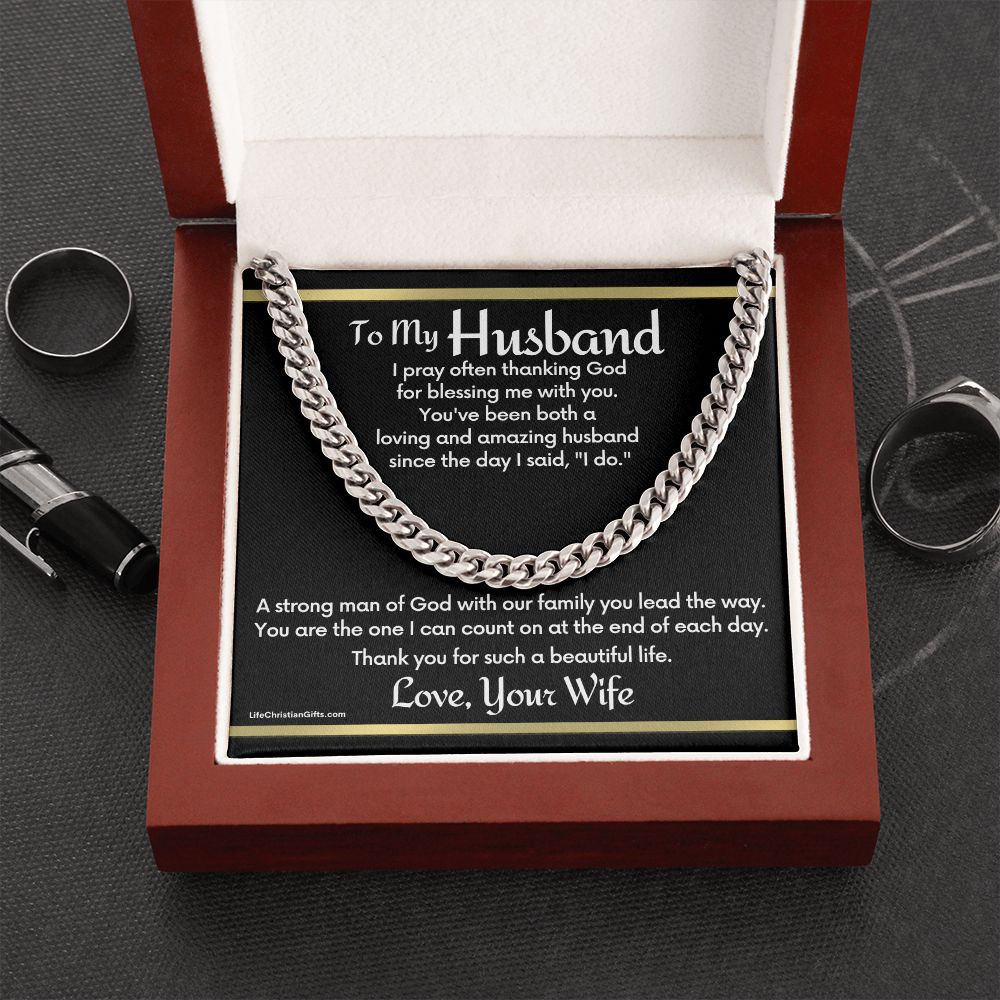 To Husband Cuban Link Chain With "I Do" Message Card