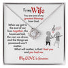 Load image into Gallery viewer, To Wife Love Knot necklace with jewelry message card. Card features special message to wife with an elderly man and woman singing together. Card is white background.