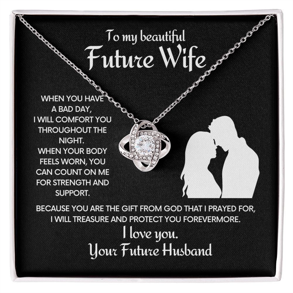 Future Wife Love Knot Necklace With Message Card - Comfort You - Black