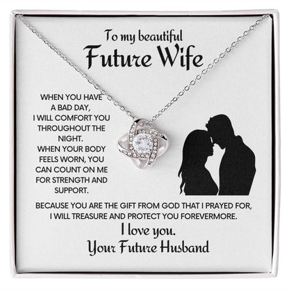 Future Wife Love Knot Necklace With Message Card - Comfort You - White