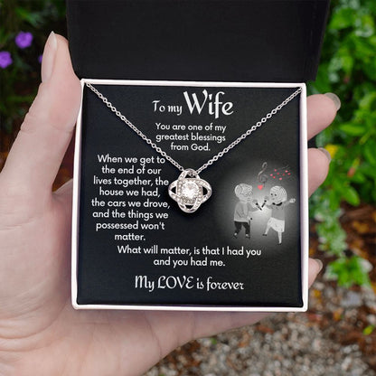 To Wife Love Knot Necklace With Message Card - End Together - Black