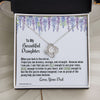 Daughter From Dad Love Knot Necklace | Look In The Mirror Message Card With Purple Flowers