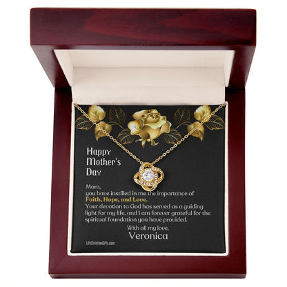 Personalized Mother's Day Card With Love Knot Necklace - Faith Hope Love - Flower