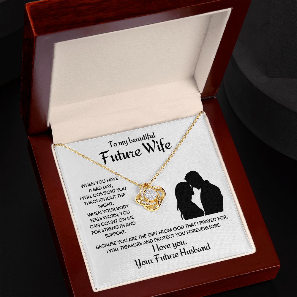Future Wife Love Knot Necklace With Message Card - Comfort You - White