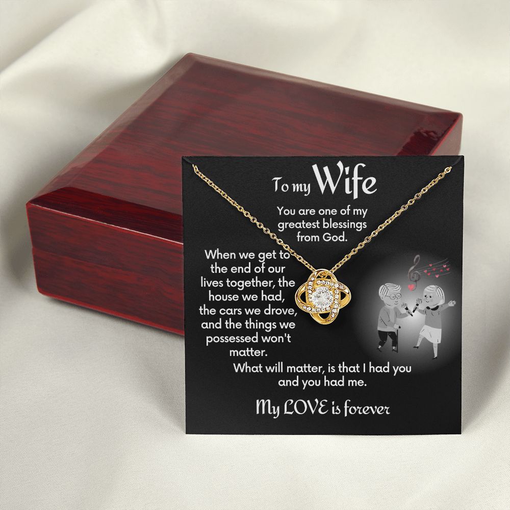 To Wife Love Knot Necklace With Message Card - Together | Black
